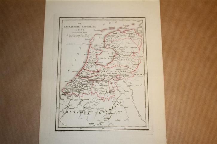 Antieke kaart - Bataafsche Republiek in 1708 - Witkamp - 187, Boeken, Atlassen en Landkaarten, Gelezen, Landkaart, Nederland, Ophalen of Verzenden