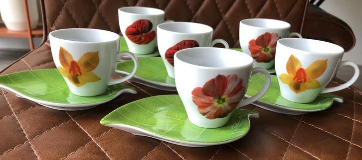 Set van 6 kop en schotels, Huis en Inrichting, Keuken | Servies, Zo goed als nieuw, Kop(pen) en/of Schotel(s), Overige stijlen