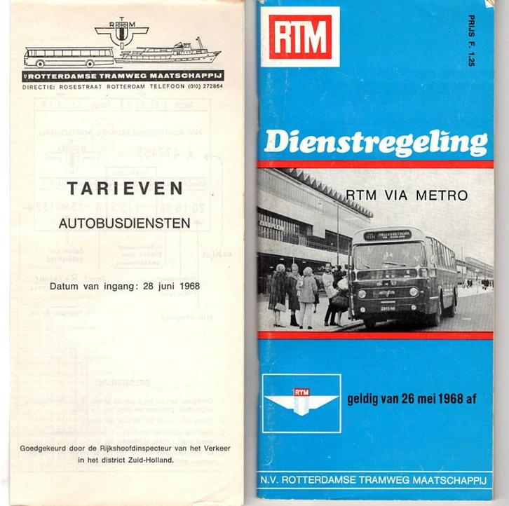 RTM dienstregeling 26 mei  en 28 juni 1968, Verzamelen, Spoorwegen en Tramwegen, Zo goed als nieuw, Bus of Metro, Boek of Tijdschrift
