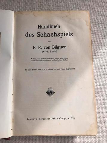 Handbuch des Schachspiels Von Bilguer 1916 beschikbaar voor biedingen