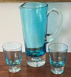 Sap of waterkan met twee glazen. Turquoise. Krosno., Antiek en Kunst, Ophalen of Verzenden