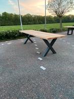 Tuintafel met stalen X poten, Ophalen, Rechthoekig, Hout
