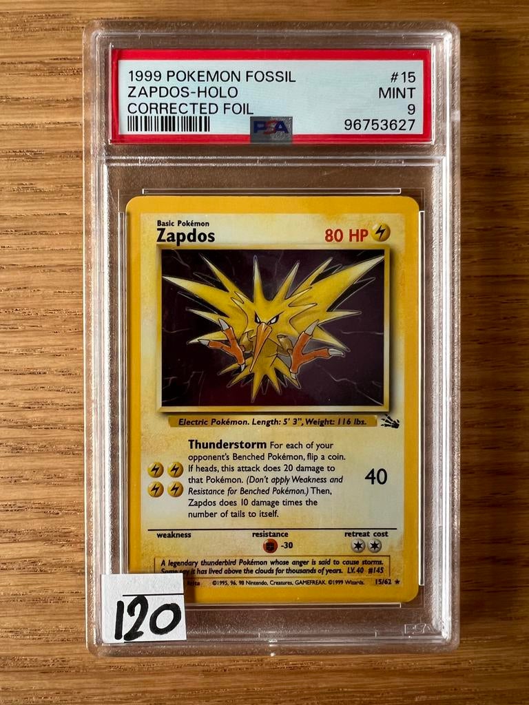 1999 Pokemon Fossil Zapdos Holo PSA 9, Ophalen of Verzenden, Zo goed als nieuw