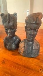 Afrikaans houtsnijwerk, buste man en vrouw, Antiek en Kunst, Ophalen of Verzenden