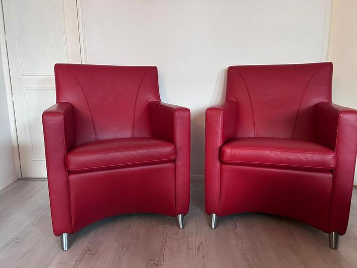 Leolux Dolcinea – 2x design leren fauteuil – rood, Huis en Inrichting, Fauteuils, Zo goed als nieuw, Leer, 50 tot 75 cm, 75 tot 100 cm