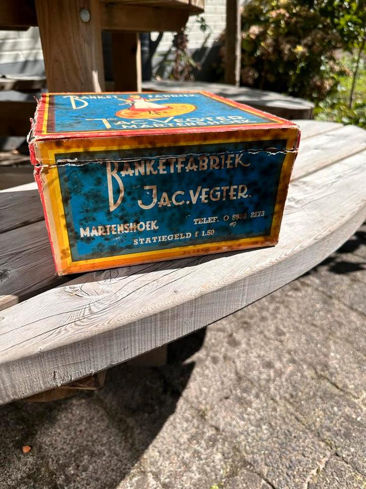 Oud Biscuitblik Banketfabriek Jac. Vegter Martenshoek, Antiek en Kunst, Antiek | Overige Antiek, Ophalen of Verzenden