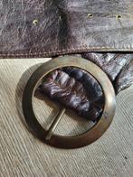 Bruin zacht lederen riem. Maat 85. Ronde messing gesp., 80 tot 90 cm, Echt leder, Tailleriem, Ophalen of Verzenden