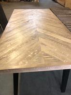 Mango houten eettafel visgraat met stalen poten, Ophalen, Nieuw, 50 tot 100 cm, Vijf personen of meer