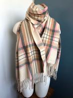 Grote cashmere zachte sjaal geruit ecru roze groen, Ophalen of Verzenden, Zo goed als nieuw, X, Sjaal