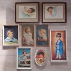 8 nostalgische kinderschilderijtjes / fotolijstjes, Ophalen of Verzenden