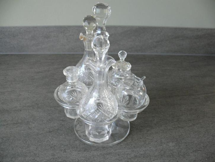zuurstel, menagestel 5delig, kristal, Antiek en Kunst, Antiek | Glas en Kristal, Ophalen of Verzenden