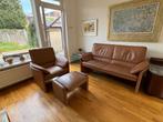 Leolux Bankstel, Fauteuil en voetenbank, Ophalen, Gebruikt, Leer