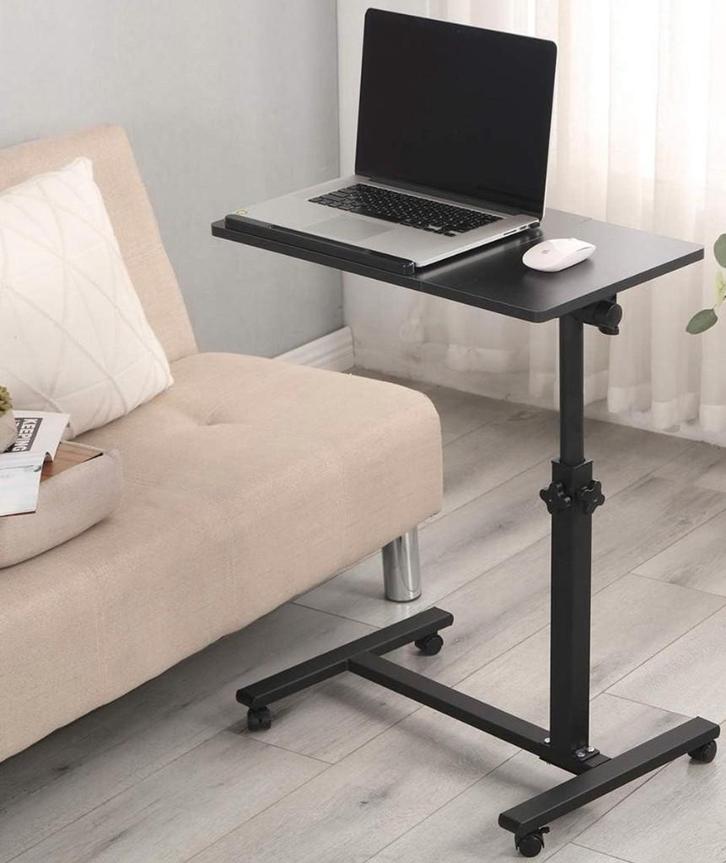 Laptoptafel-Bijzettafel - Op Wielen-90x57x35cm - Zwart, Computers en Software, Laptoptafels, Nieuw, In hoogte verstelbaar, Ophalen