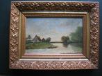 Oud waterlandschap met boerderij, klein formaat., Ophalen of Verzenden