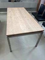 Eettafel - Massie Eiken blad, RVS onderstel - 200x90cm, Ophalen, Gebruikt, Eikenhout, 50 tot 100 cm