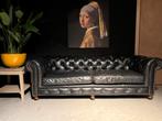 Chesterfield Bank Zwart generfd leer Gratis bezorgd, Gebruikt, Klassiek chique stoer, Ophalen of Verzenden, Rechte bank