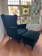 Ikea Strandmon Fauteuil + Voetenbankje, Huis en Inrichting, Fauteuils, Ophalen of Verzenden, Zo goed als nieuw, Hout, 75 tot 100 cm