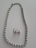 Prachtige zilveren strass ketting met oorbellen, Ophalen of Verzenden, Zo goed als nieuw, Zilver, Zilver
