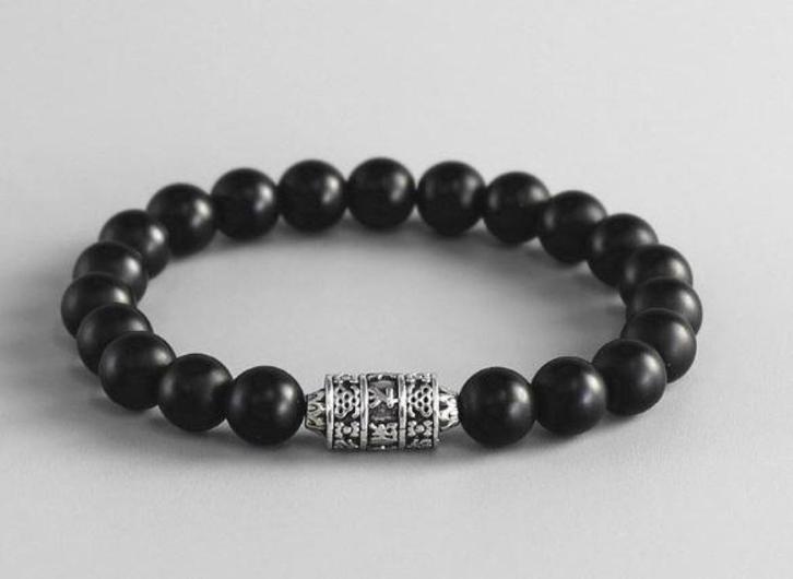 Tibetaanse armband van zwarte Onyx met gebedsmolen, Sieraden, Tassen en Uiterlijk, Armbanden, Nieuw, Zwart, Met bedels of kralen