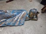 Vintage groot liggend Boeddhabeeld - Blauw/Goud, Ophalen of Verzenden, Gebruikt