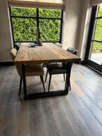 Eettafel 200 cm x 100 cm en 80cm hoog  met 4 stoelen leder, 200 cm of meer, Zo goed als nieuw, Vijf personen of meer, Rechthoekig