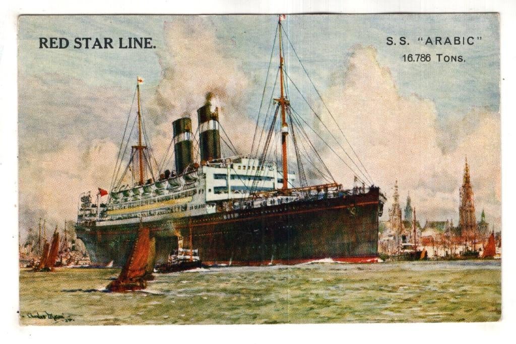 ren Star Line Scheepvaart Schip S.S. Arabic, Verzamelen, Verzenden, Voor 1920, Ongelopen, Overige thema's