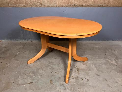 Sale: Uitschuifbare tafel ovaal beuken Deens vintage, Huis en Inrichting, Tafels | Eettafels, Gebruikt, 50 tot 100 cm, 150 tot 200 cm