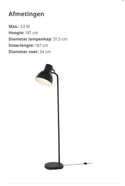 Staande lamp Hektar Ikea, donkergrijs, Huis en Inrichting, Lampen | Vloerlampen, Zo goed als nieuw, 150 tot 200 cm, Ophalen