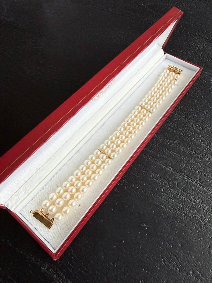 14K Gouden 3-strengs Armband 7", Sieraden, Tassen en Uiterlijk, Armbanden, Nieuw, Goud, Met bedels of kralen, Ophalen