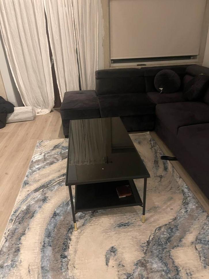 Zwarte Salon Tafel met Glas, Huis en Inrichting, Tafels | Salontafels, Gebruikt, Minder dan 50 cm, 50 tot 100 cm, 100 tot 150 cm