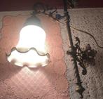 Grote wandlamp / wand lamp antiek brocante brons, kap glas, Antiek en Kunst, Ophalen of Verzenden