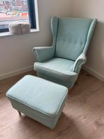 Strandmon blauw/groen fauteuil + voetenbank, Huis en Inrichting, Fauteuils, Ophalen, Gebruikt