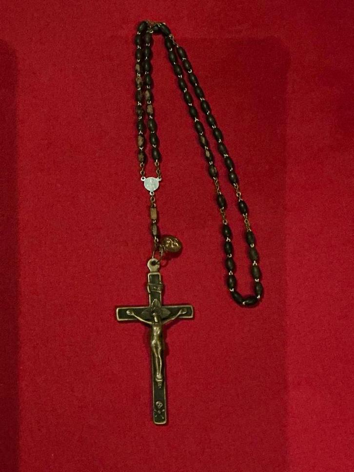 Antieke Rozenkrans ❤️ Kruis ingelegd met ebbenhout, Antiek en Kunst, Antiek | Religie, Ophalen of Verzenden