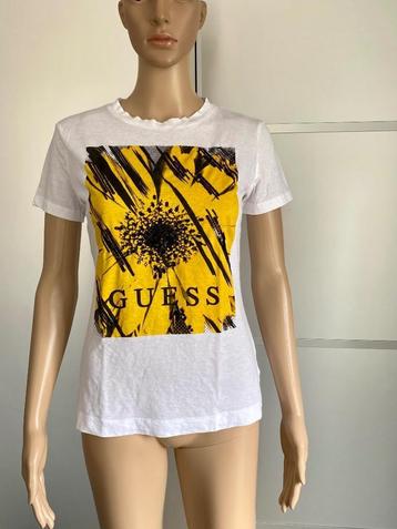 H571 Guess maat M=38/40 T-shirt top wit/geel beschikbaar voor biedingen