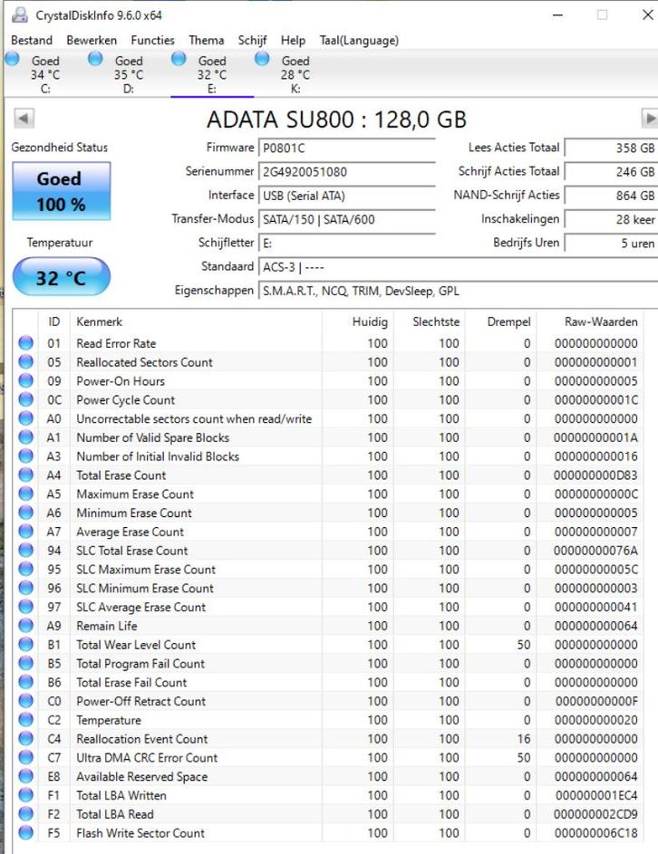 Harddisk ADATA SSD Ultimate SU800 128GB, Computers en Software, Harde schijven, Zo goed als nieuw, Laptop, Intern, SSD, SATA, Ophalen of Verzenden