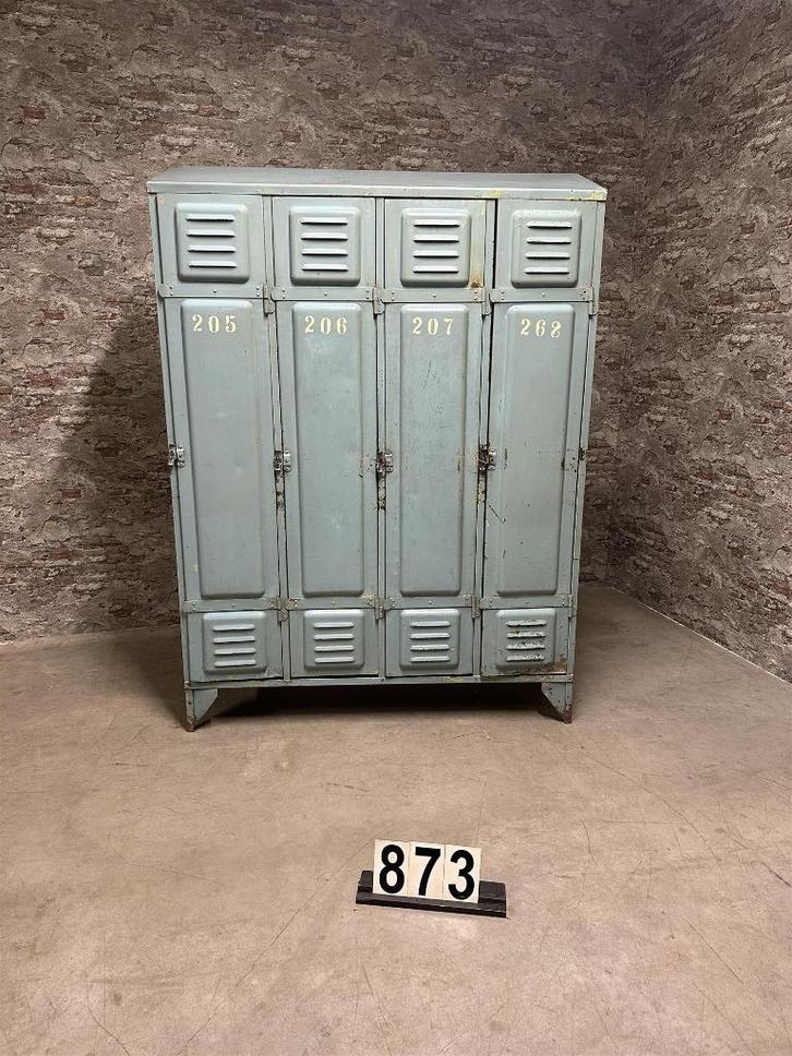 Industriële vintage lockerkast | Blauwe kledingkast nr.873, Antiek en Kunst, Antiek | Meubels | Kasten, Ophalen of Verzenden