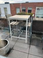 4 terrace bar stoelen (silver en hout), Gebruikt, Rechthoekig, Hout, Ophalen