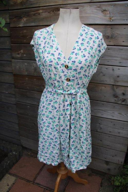 Doorknoopjurk creme/ groen/ blauw King Louie mt 40 Vaste pri, Kleding | Dames, Jurken, Zo goed als nieuw, Maat 38/40 (M), Overige kleuren