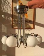 Vintage Art Deco pendant lamp – 6-arm / kroonluchter, Huis en Inrichting, Lampen | Kroonluchters, Ophalen, Gebruikt, Glas, Art deco , mid-century
