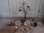 Tafellamp met 2 kelken en 2 wandlampjes met kelken, Huis en Inrichting, Lampen | Tafellampen, Ophalen, Gebruikt, Glas, 50 tot 75 cm