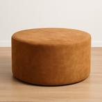 Luxe Suède Ronde Poef/Hocker/Salontafel | Warme Cognac Kleur, Ophalen, Zo goed als nieuw, 75 tot 100 cm, Stof