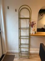 Stijlvolle gouden wandrek met glazen planken, Ophalen, Zo goed als nieuw