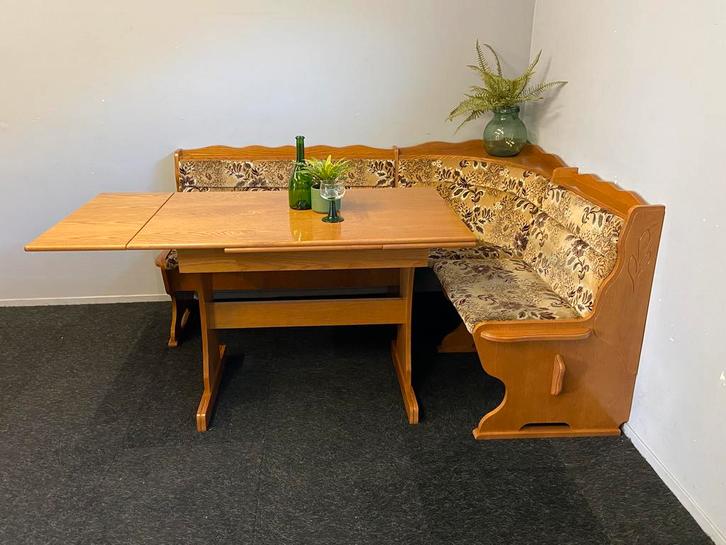 vintage Duitse eethoek  Oostenrijkse zithoek hoekset bank, Huis en Inrichting, Stoelen, Gebruikt, Eén, Hout, Stof, Overige materialen