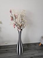 Elegante zwart-wit gestreepte vaas 90 CM, Overige materialen, Zwart, Ophalen of Verzenden, Zo goed als nieuw