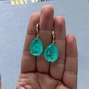 Oorbellen paraiba Verguld met 14K Goud natuurlijke steen  beschikbaar voor biedingen