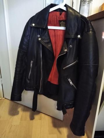 Zwarte vintage leren jas - maat 54 (L)  beschikbaar voor biedingen
