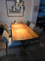Mango houten eettafel met 6 boucle stoelen, Huis en Inrichting, Ophalen, 50 tot 100 cm, Zo goed als nieuw, Vijf personen of meer