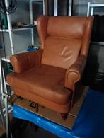 Mooie lederen oorfauteuil met wieltjes, Huis en Inrichting, Fauteuils, Ophalen, 75 tot 100 cm