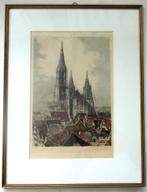 Antiek kunstwerk gekleurde ets, gesigneerd., Ophalen of Verzenden