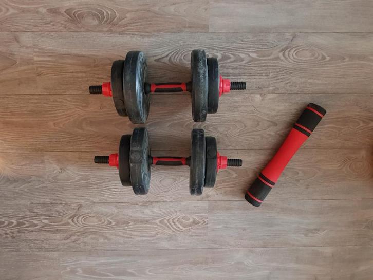 2 in 1 halterset: pumpset en dumbbellset, Sport en Fitness, Fitnessmaterialen, Gebruikt, Halterset, Armen, Ophalen
